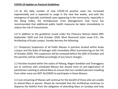 Chancery Notice: COVID-19 Update on Pastoral Guidelines
